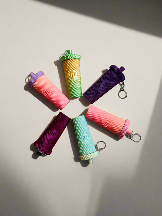 Coffee Cup Tumbler Style Lip Balm Holder Keychain