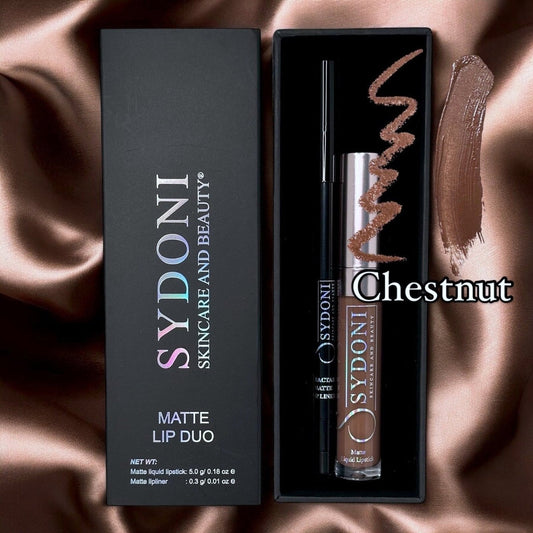 SYDONI CHESTNUT (Earthy Brown) MATTE LIP DUO Chestnut Matte Lip Duo – Chestnut Matte liquid Lipstick with Chocolate Lip Pencil