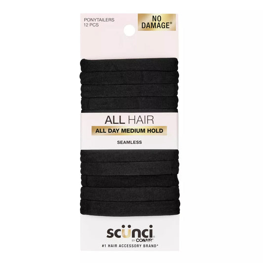 SCUNCI By Conair No Damage Super Comfy Hosiery Elastic Hair Tie Ponytailers (12pcs)