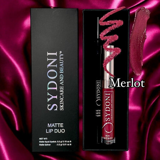 SYDONI MERLOT (Sultry Berry) Matte Lip Duo – Merlot Matte Liquid Lipstick with Berry Lip Pencil