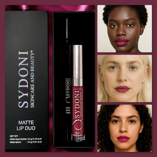 SYDONI MERLOT (Sultry Berry) Matte Lip Duo – Merlot Matte Liquid Lipstick with Berry Lip Pencil